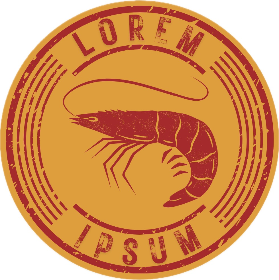 Un cercle, avec une crevette à l'intérieur, et Lorem Ipsum écrit